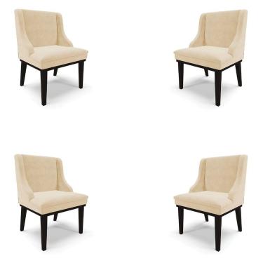 Imagem de Kit 4 Cadeiras Decorativas Sala De Jantar Base Fixa De Madeira Firenze Suede Bege/preto G19
