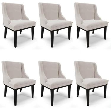 Imagem de Kit 6 Cadeiras Estofadas Para Sala De Jantar Base Fixa De Madeira Preto Lia Veludo Cinza - Ibiza