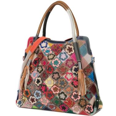 Imagem de Downupdown Bolsas de mão de couro genuíno para mulheres, bolsas de ombro florais, Hobo, bolsa feminina multicolorida, Multicor, One Size