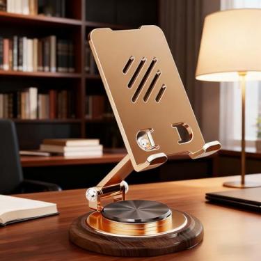 Imagem de Suporte universal de metal para celular, suporte de celular dobrável giratório 360 com base antiderrapante de madeira para iPhone 16, 15, 14, 13 Pro Max, todos os smartphones (verde)