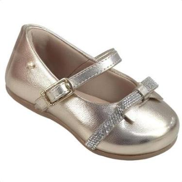 Imagem de Sapatilha Infantil Pampili Angel 04 Batizado Strass Brilho Estilosa Menina Festa Dourada Fofa-Feminino