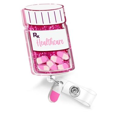 Imagem de Plifal Clipe de suporte de carretel de crachá de farmácia - comprimidos de farmacêutico roxo retrátil para cartão de identificação carretel de crachá com clipe jacaré, enfermeira, escritório de