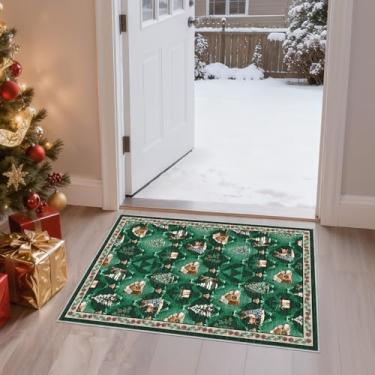 Imagem de Tortania Tapete de Natal 5 x 7 cm – Lavável Vintage Oriental Farmhouse Tapete interior macio fino para sala de estar, quarto, corredor, entrada, cozinha - Natal verde