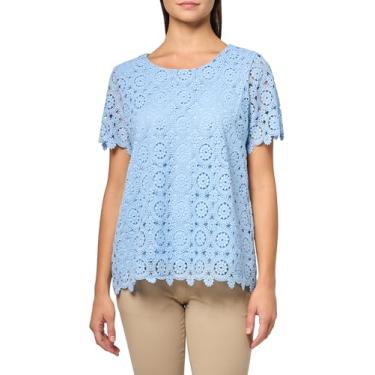 Imagem de Jones New York Camiseta feminina de renda medalhão, azul Chintz, Azul Chintz, XP
