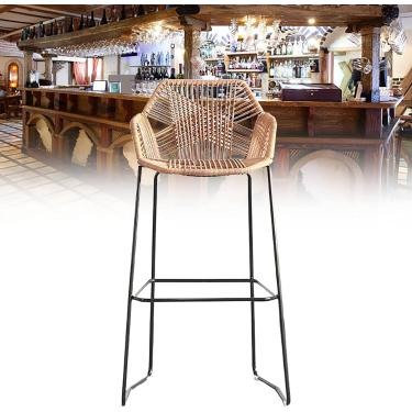 Imagem de Cadeiras De Bar Modernas Para Móveis Para Casa Cadeira De Sala De Jantar Banquetas De Rattan Feitas à Mão Com Apoio Para Os Pés E Encosto - 65/75cm, Pink, Sitting height:75cm