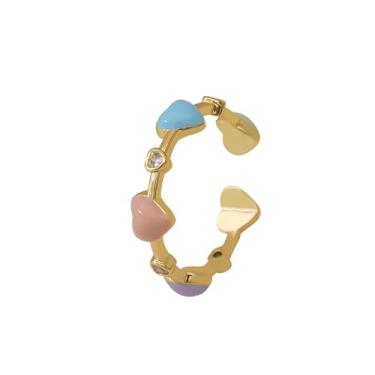 Imagem de Anel de coração colorido aberto para mulheres fashion strass amor corações promessa anel de dedo ajustável empilhamento eternidade alianças de casamento joias, Cobre Zircônia cúbica, Sem pedra