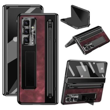 Imagem de LazyGoose Capa para Samsung Galaxy Z Fold 7 com suporte S-Pen e caneta de capacitância, suporte integrado e proteção de tela e dobradiça, corpo inteiro rígido à prova de choque macio - Vermelho