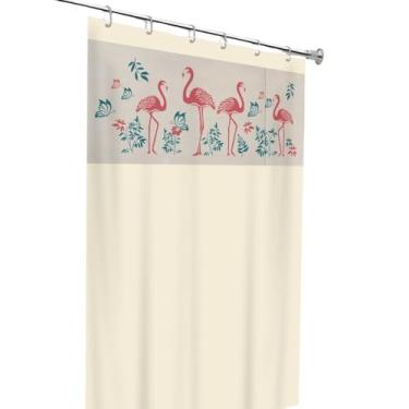 Imagem de Cortina de Box Bege, PVC, Modelo Flamingo, 138x198cm, Antimofo, Design Moderno, com Ganchos, para Banheiro, 2 Unidades
