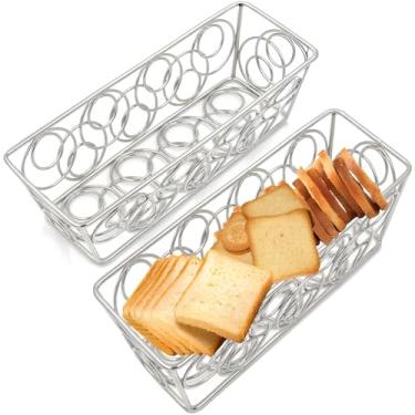 Imagem de 2 peças de cestas decorativas de metal para saquinhos de chá, açúcar, lanches – Organizadores elegantes de arame para cozinha, café, banheiro, recipientes de bancada (21 x 8 x 7 cm)