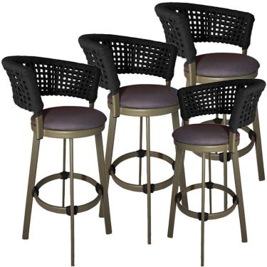 Imagem de 4 Banqueta Somália Em Alumínio E Corda Náutica Jardim Preto