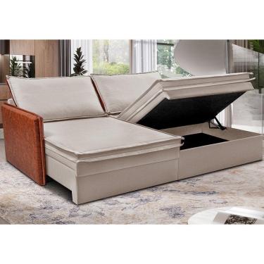 Imagem de Sofá Sem Caixa Retrátil Baú 1,95m Cama Inbox Grace Tecido Linho E Courino Bege Claro