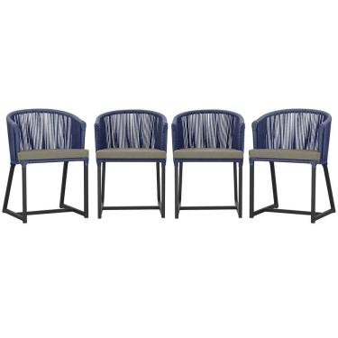 Imagem de 4 Cadeiras De Jantar Noronha Preta Corda Náutica E8 Trama Azul