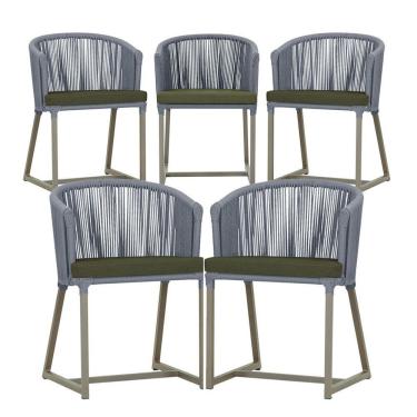 Imagem de 5 Cadeiras De Jantar Noronha Fendi Corda Náutica E13 Trama Prata