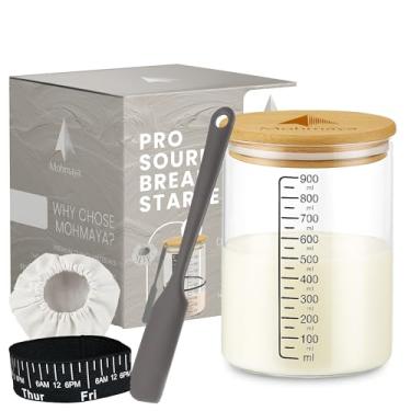 Imagem de Kit iniciante Pro Sourdough – Frasco de vidro de 1000 ml com tampa de bambu, tira de termômetro, faixa de alimentação, pano respirável e espátula de silicone | Suprimentos de cozimento com tudo