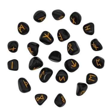 Imagem de Lord of Battles Set of 25 Viking Runestones – Healing & Divination Stones | Velvet Black Bag | Fantasy Magic Rune Stone – Historical Recreation LARP SCA Cosplay