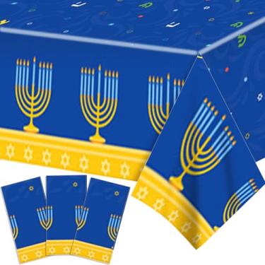 Imagem de Adirasenotek 3 Pcs Hanukkah Tablecloth Hanukkah Decorations Blue and Gold Table Cloths for Menorah Chanukah Jewish Festival Party Supplies,108x51In