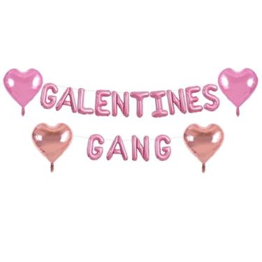 Imagem de TONIFUL 16 Inch Pink Galentines Gang Letter with 4pcs 18Inch Heart Balloons Foil Alphabet Women Friends Banner for Valentine's Day Women's Day Anniversary Gals' gang party Ladies Girls Party Supplies