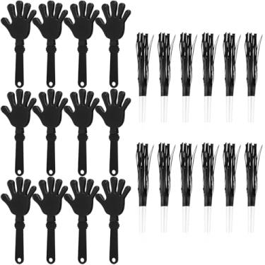 Imagem de 24 Pcs New Years Eve Party Noisemakers Supplies New Year Party Kit Includes 12 Hand Clappers 12 Metallic Fringed Party Blowers for 2026 New Years Party Supplies (Black)
