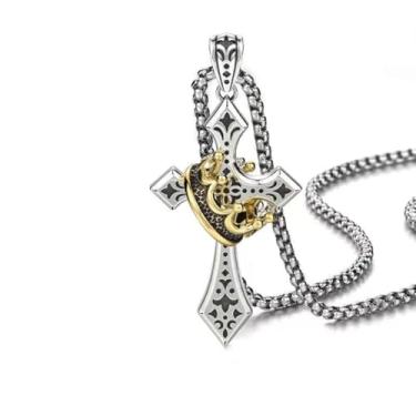 Imagem de GAUEIOUR Colar de cruz de coroa para mulheres e homens, pingente vintage de crucifixo de espinhos, corrente de cruz de Jesus Cristo com diadema, joia cristã religiosa personalizada