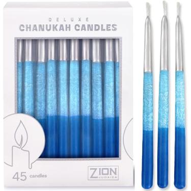 Imagem de Velas Zion Judaica Hanukkah feitas à mão Deluxe prata ponta azul elegância 5,75" de altura