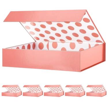 Imagem de GREEN BEAN 6 caixas de presente 28 x 19 x 5 cm, caixa de presente em ouro rosa com tampas, caixas de presente magnéticas, caixas de presente para roupas (ouro rosa metálico brilhante, design de