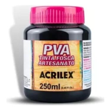 Imagem de Tinta PVA Fosca Acrilex Preto 520 250ml para Madeira MDF Cerâmica Gesso Isopor Papel Artesanato Acabamento Fosco Secagem Rápida
