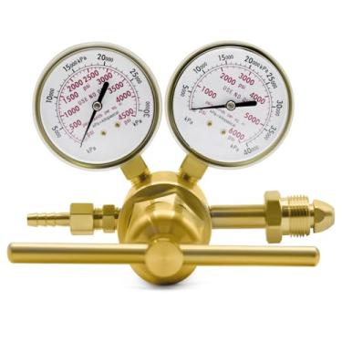 Imagem de JZWELD Regulador de nitrogênio de alta pressão, regulador de pistão de alta pressão para gases inertes, pressão de saída de estágio único 0-4500 PSI, medidores de nitrogênio de 6 cm CGA-580, regulador