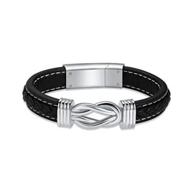 Imagem de mingkejw Pulseira de urna de nó infinito para cinzas, joias de cremação para homens, pulseiras de couro trançado, suporte de cinzas para animais de estimação humanos, joias de lembrança para entes