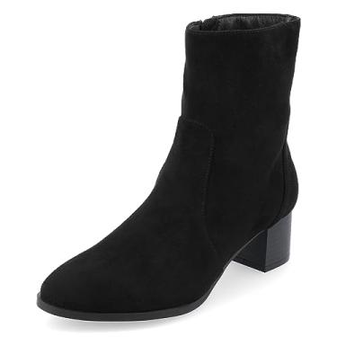 Imagem de Journee Collection Botas femininas Tru Comfort Foam de largura média e larga Hayven com salto bloco empilhado bico amêndoa, Preto largo, 11 Wide