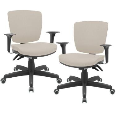Imagem de Kit 02 Cadeiras De Escritório Executiva Office Giratória Preto Baixa Flexi P03 Vinil Bege - Lyam