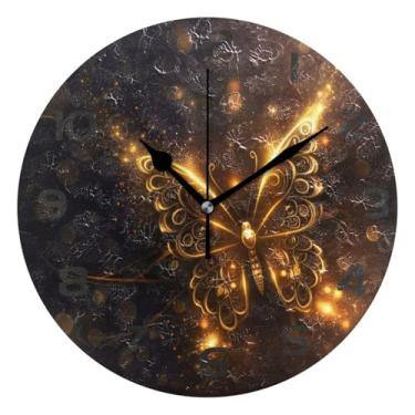 Imagem de GakkiGii Golden Butterfly Relógio de parede silencioso sem tique-taque, relógio moderno operado por bateria para escritório em casa, cozinha, quarto - fácil de ler