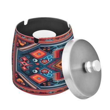 Imagem de Blueangle Cinzeiro de padrões étnicos africanos com tampa para cigarros, à prova de vento/chuva, aço inoxidável, sem fumaça, inodoro, cinzeiro para uso interno ou externo (137)