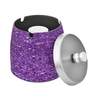 Imagem de Blueangle Cinzeiro de glitter roxo com tampa para cigarros, à prova de vento/chuva, aço inoxidável, sem fumaça, inodoro, cinzeiro para uso interno ou externo (195)