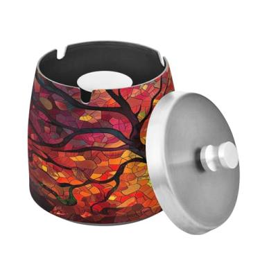 Imagem de Blueangle Cinzeiro florestal de cores psicodélicas com tampa para cigarros, à prova de vento/chuva, aço inoxidável, sem fumaça, inodoro, cinzeiro para uso interno ou externo (395)