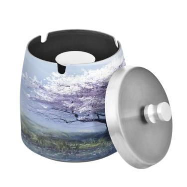 Imagem de Blueangle Lindo cinzeiro de árvore roxa com tampa para cigarros, à prova de vento/chuva, aço inoxidável, sem fumaça, inodoro, cinzeiro para uso interno ou externo (252)