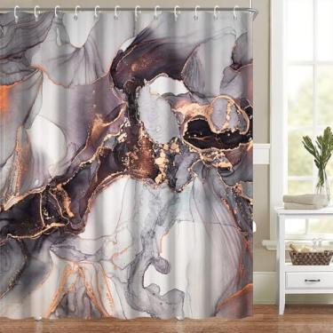 Imagem de Cortina de chuveiro cinza preta mármore para banheiro moderna abstrata estética conjunto de decoração de banheiro aquarela tinta arte textura cortinas de banheira lavável tecido de poliéster