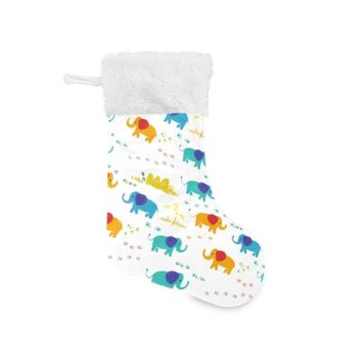 Imagem de GakkiGii Elefante fofo 2 meias grandes de Natal, decoração de Natal suspensa para parede de árvore de lareira, 45 x 31 cm