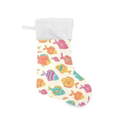 Imagem de GakkiGii Meia de Natal grande de peixe colorido fofo, decoração de Natal para pendurar na parede da árvore da lareira, 45 x 31 cm