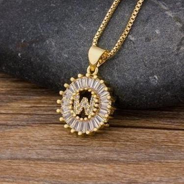 Imagem de Colar Dourado Letra Inicial Strass Brilhante Nome - DCXAM