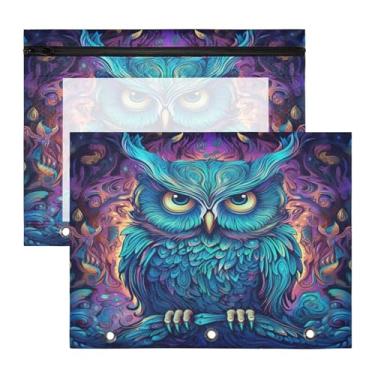 Imagem de Blueangle Bolsa de lápis de coruja neon para fichário de 3 anéis, 2 pacotes com bolsa de lápis com janela transparente para documentos com zíper para escritório (208)