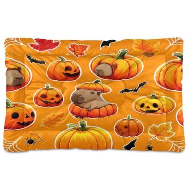 Imagem de SEHANY Cama de Halloween Pumpkins para cães e gatos com fundo antiderrapante, caixa de canil, colchão macio para animais de estimação, lavável para cães pequenos, médios e grandes, gatos, 91 x 61 cm