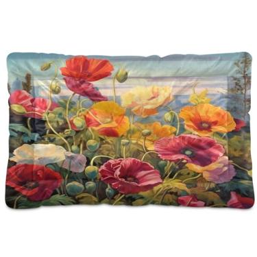 Imagem de SEHANY Cama para cães e gatos com flores silvestres coloridas com fundo antiderrapante, cama de canil, colchão macio para animais de estimação, lavável para cães pequenos, médios e grandes, gatos, 91