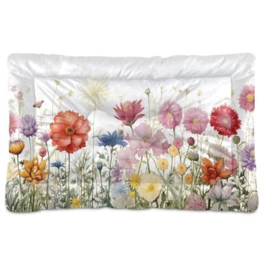 Imagem de SEHANY Cama para cães e gatos com flores silvestres coloridas com fundo antiderrapante, cama de canil, colchão macio para animais de estimação, lavável para cães pequenos, médios e grandes, gatos