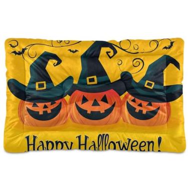 Imagem de SEHANY Cama de Halloween com abóboras amarelas para cães, gatos, outono/inverno, caixote grosso, macio, para animais de estimação, antiderrapante, lavável, para cães pequenos, médios e grandes, gatos