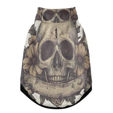 Imagem de SEHANY Casaco de cachorro com tatuagem de caveira para cães pequenos, superquente à prova de vento, jaqueta de inverno macia e aconchegante para clima de neve fria com coleira para animais de