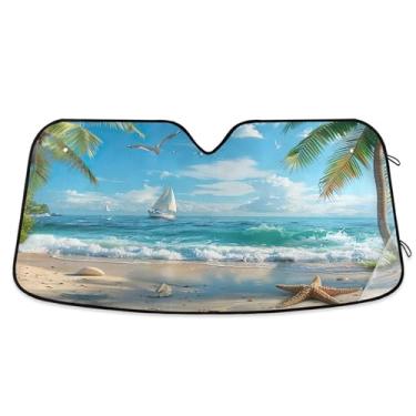 Imagem de SEHANY Para-brisa de carro de verão, mar, praia, para-sol para mulheres, pára-brisa frontal dobrável para carro, caminhão, SUV - Protetor de viseira de sol automotivo bloqueia os raios UV mantém seu