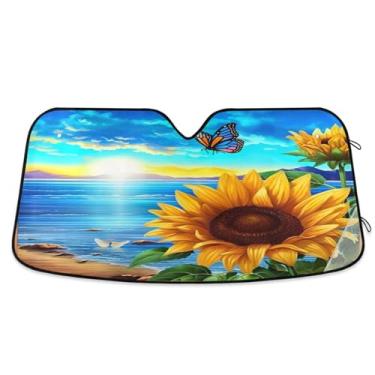 Imagem de ATTX Para-brisa de carro borboleta girassol 144.8 cm x 80.0 cm escudo solar universal com proteção UV, persiana de janela frontal automática dobrável para Sedans SUVs caminhões #36