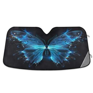Imagem de ATTX Para-brisa de carro borboleta azul 134.6 cm x 59.7 cm Escudo solar universal com proteção UV, persiana de janela frontal automática dobrável para caminhões Sedans SUVs #162