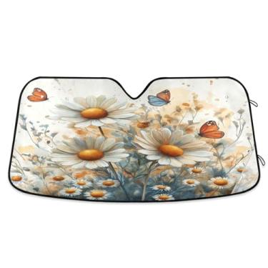 Imagem de ATTX Aquarela Meadow Daisies Para-brisa Carro Para-brisa 144.8 cm x 80.0 cm Escudo Solar Universal com Proteção UV, Persiana de Janela Frontal Auto Dobrável para Sedans SUVs Caminhões #97