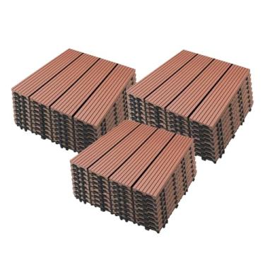 Imagem de Azulejos de deck interligados, azulejos de piso de pátio composto WPC com sistema de clique função de drenagem para varanda piscina varanda quintal área de jogo terraço uso em todos os climas B3 24